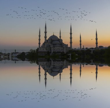 Sultan Ahmet Camii'nin havadan görünümü, havai uçan uçakla - İstanbul, Türkiye