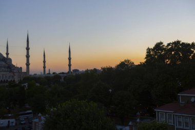 Sultan Ahmet Camii'nin havadan görünümü, havai uçan uçakla - İstanbul, Türkiye