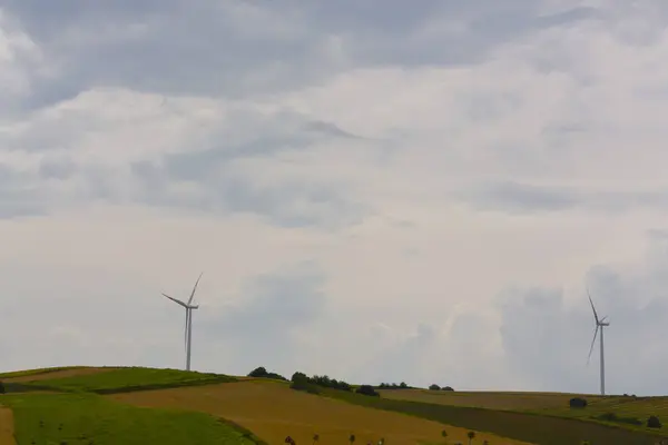 Wildmill Standing Field Mountain Blue Sky — Stock Photo, Image