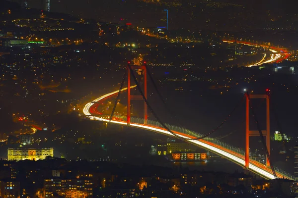 Bosporus Brücke Bei Nacht Istanbul Türkei — Stockfoto