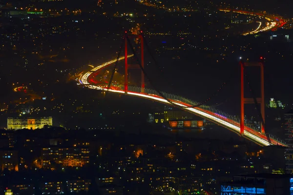 Bosporus Brücke Bei Nacht Istanbul Türkei — Stockfoto