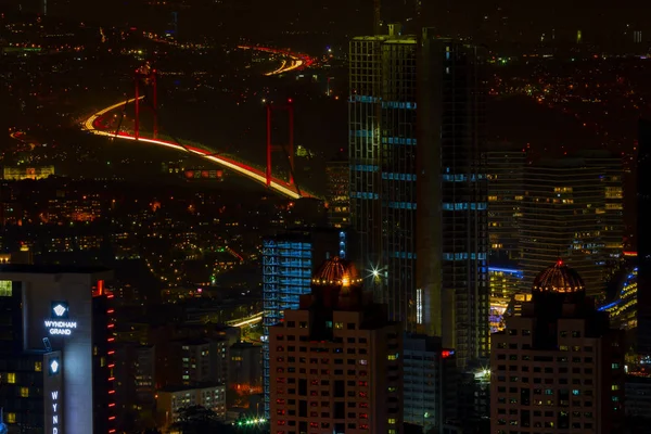 Bosporus Brücke Bei Nacht Istanbul Türkei — Stockfoto