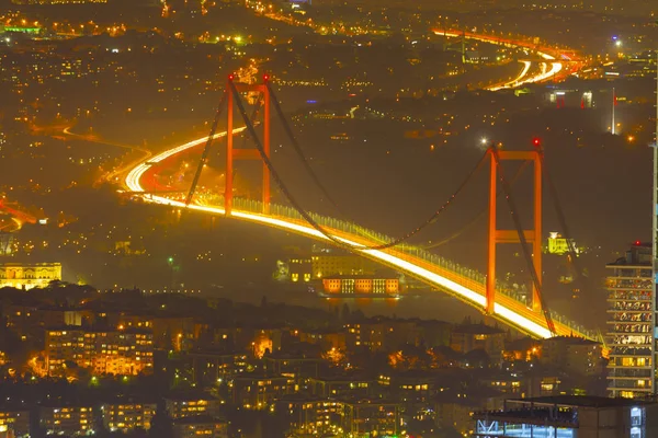 Bosphorus Bridge Nocą Stambuł Turcja — Zdjęcie stockowe