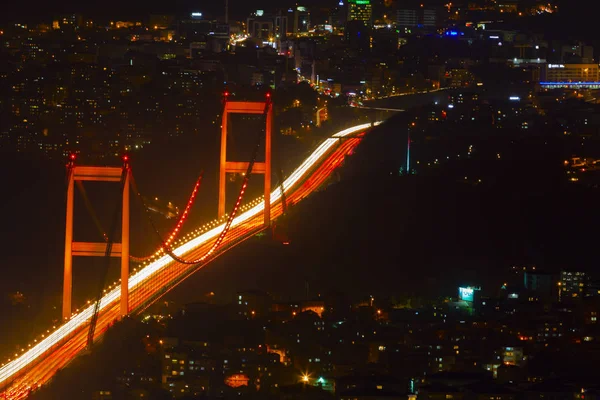 Bosphorský Most Noci Stanbul Turecko — Stock fotografie