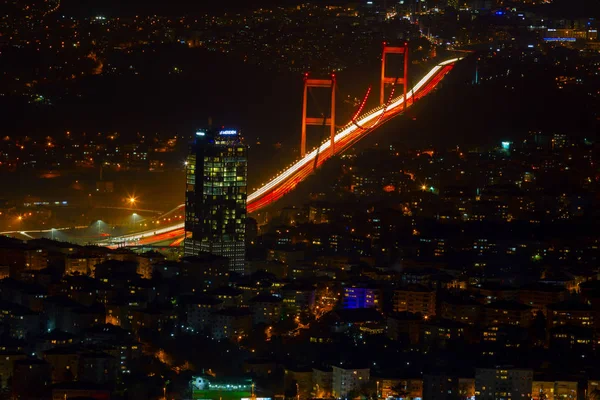 Bosporus Brücke Bei Nacht Istanbul Türkei — Stockfoto