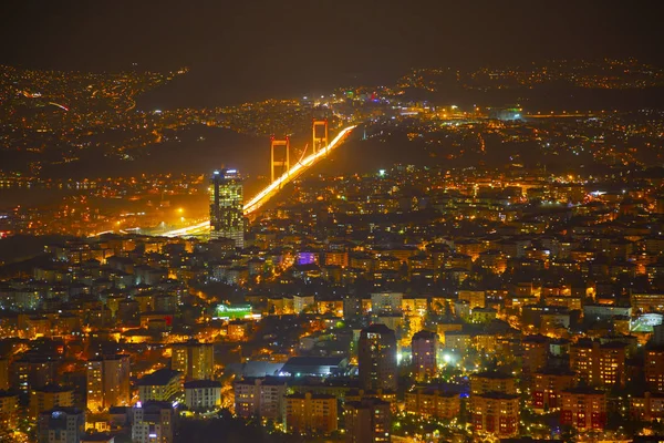 Bosporus Brücke Bei Nacht Istanbul Türkei — Stockfoto