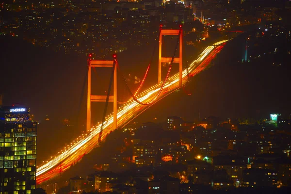 Puente Del Bósforo Por Noche Estambul Turquía — Foto de Stock