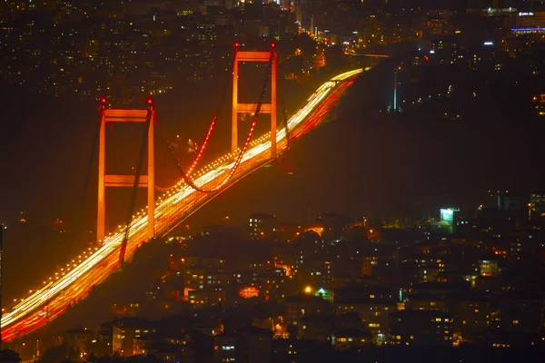 Bosphorský Most Noci Stanbul Turecko — Stock fotografie