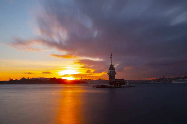 Maidens Tower Sunset Turkije — Stockfoto