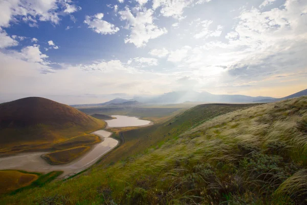 Lago Vulcânico Pôr Sol Lago Meke Vulcânico Konya — Fotografia de Stock