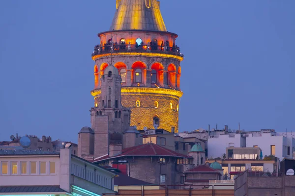 Galata Tower Νύχτα Στην Κωνσταντινούπολη Τουρκία — Φωτογραφία Αρχείου