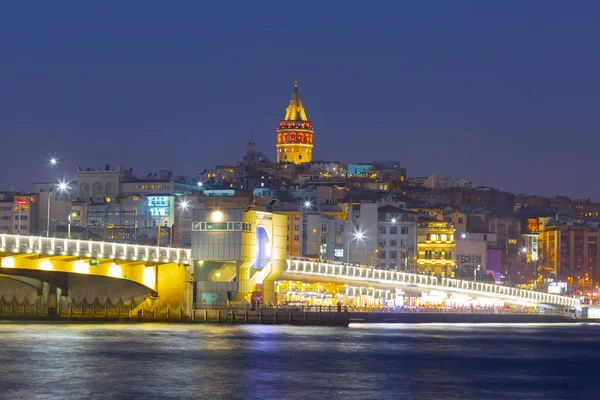 Галатская Башня Ночью Стамбуле Турция — стоковое фото
