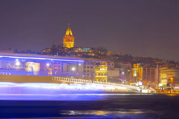 Галатская Башня Ночью Стамбуле Турция — стоковое фото