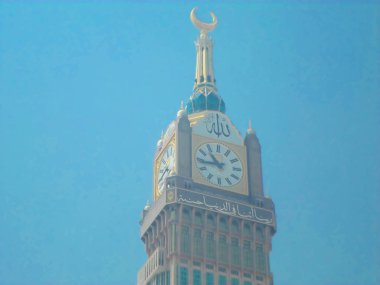 Mekke, Suudi Arabistan - 05 Mayıs 2018: Mekke'de Mescid-i Haram'ın içinde Kabe'ye geniş panoramik manzara