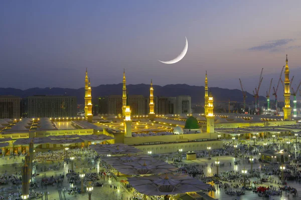 The mosque of the Prophet in Saudi Arabia, Medina. It is one of the largest mosques in the world. After Mecca, it is the second most holy mosque in Islam. Saudi Arabia, Medina.
