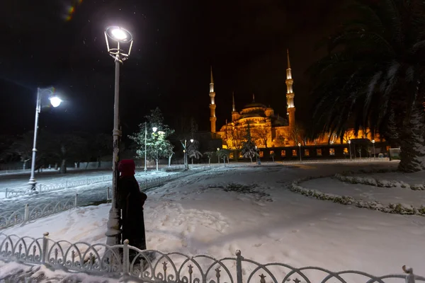 Den Blå Moskén Vintern Dag Med Snö Istanbul — Stockfoto