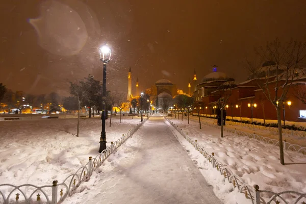 Den Blå Moskén Vintern Dag Med Snö Istanbul — Stockfoto