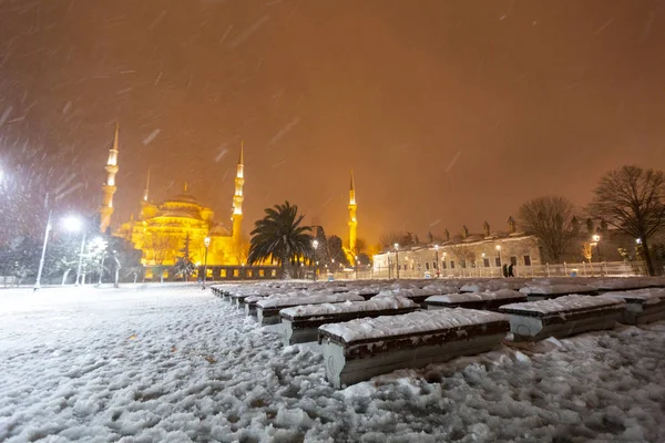 Télen Kék Mecset Hóban Isztambul — Stock Fotó