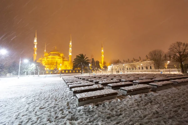 Télen Kék Mecset Hóban Isztambul — Stock Fotó