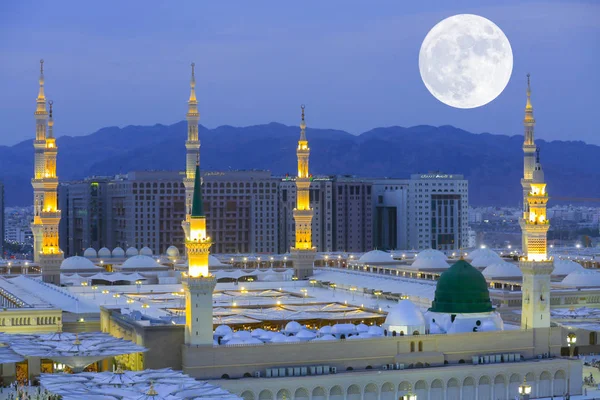 Masjid Nabawi Nabawi Moskee Moskee Van Profeet Medina City Lights — Stockfoto