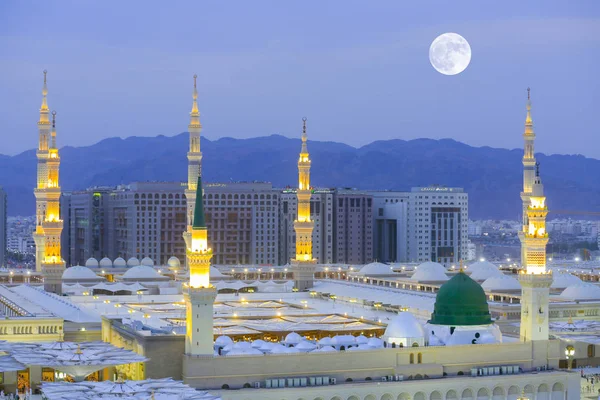 Masjid Nabawi Nabawi Moskee Moskee Van Profeet Medina City Lights — Stockfoto