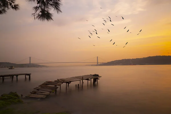 Bosporus Brücke Bei Sonnenuntergang Kuleli Istanbul Türkei — Stockfoto