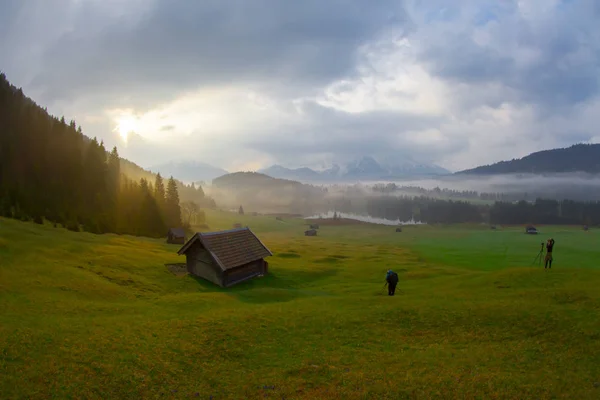 Het Idyllische Meer Geroldsee Het Karwendel Gebergte Beierse Alpen — Stockfoto