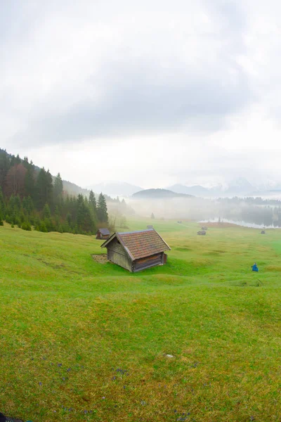 Bavyera alplerinin Karwendel Dağları'ndaki pastoral Geroldsee gölü.