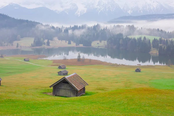 Het Idyllische Meer Geroldsee Het Karwendel Gebergte Beierse Alpen — Stockfoto