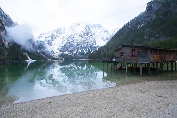 Lago Braies Las Montañas Dolomitas Sendero Forestal Fondo Sudtirol Italia — Foto de Stock