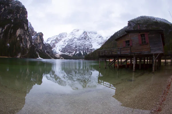 Lago Braies Las Montañas Dolomitas Sendero Forestal Fondo Sudtirol Italia — Foto de Stock