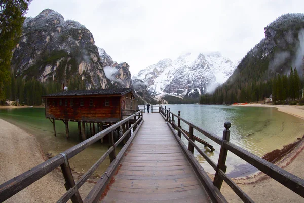 Lago Braies Las Montañas Dolomitas Sendero Forestal Fondo Sudtirol Italia — Foto de Stock