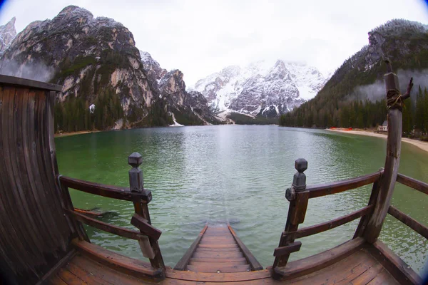 Lago Braies Las Montañas Dolomitas Sendero Forestal Fondo Sudtirol Italia — Foto de Stock