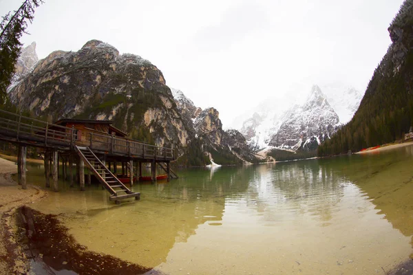 Lago Braies Las Montañas Dolomitas Sendero Forestal Fondo Sudtirol Italia — Foto de Stock