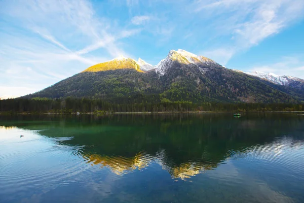 Bela Cena Outono Lago Hintersee Vista Colorida Manhã Dos Alpes — Fotografia de Stock