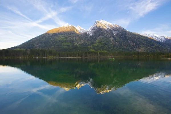 Bela Cena Outono Lago Hintersee Vista Colorida Manhã Dos Alpes — Fotografia de Stock