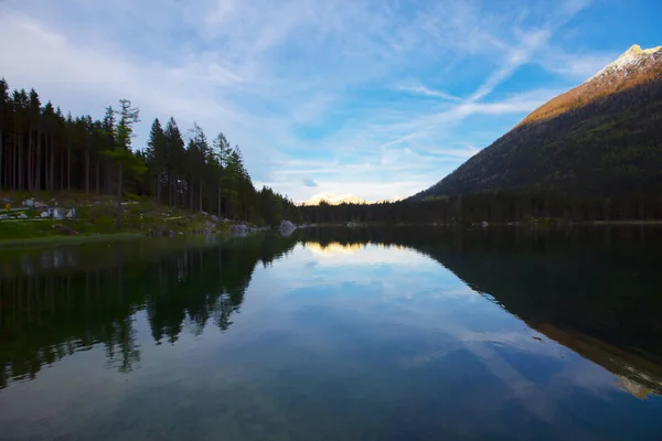 Bela Cena Outono Lago Hintersee Vista Colorida Manhã Dos Alpes — Fotografia de Stock