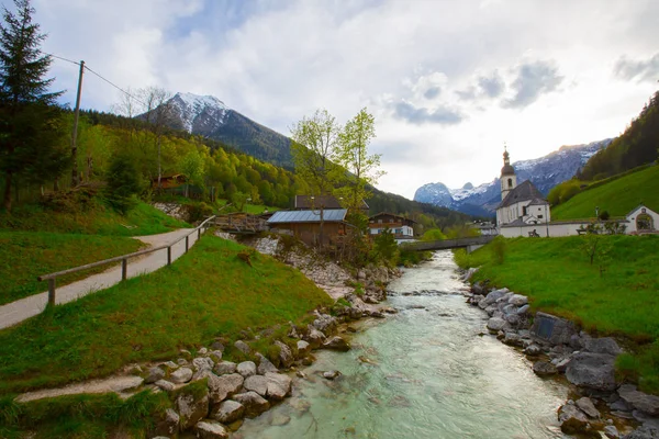 Maravilhosa Paisagem Dos Alpes Bávaros Com Igreja Paroquial São Sebastião — Fotografia de Stock