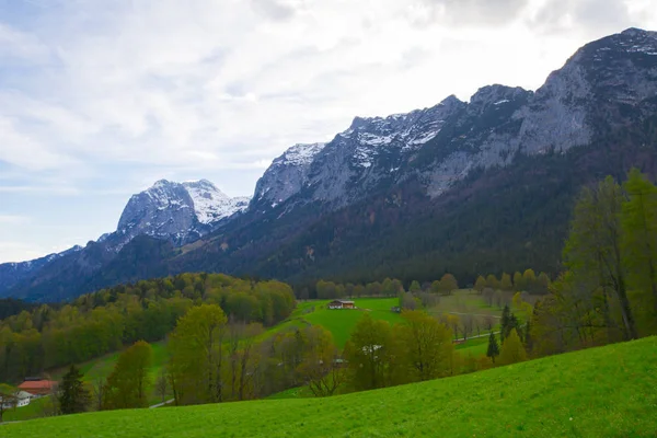 Maravilhosa Paisagem Dos Alpes Bávaros Com Igreja Paroquial São Sebastião — Fotografia de Stock