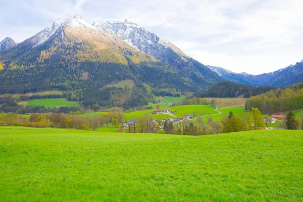 Maravilhosa Paisagem Dos Alpes Bávaros Com Igreja Paroquial São Sebastião — Fotografia de Stock