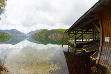 Almanya, Bavyera 'da Münih yakınlarındaki Hohenschwangau' da Alpsee Gölü