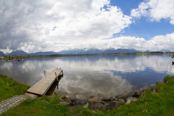 Udsigt Hopfensee Lake Bayern Tyskland - Stock-foto