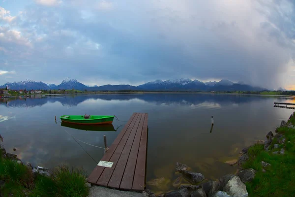 Lange Houten Pier Het Meer Hopfensee Beierse Alpen — Stockfoto