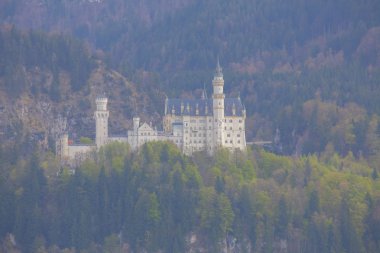 Neuschwanstein Kalesi 'nin manzarası. Almanya