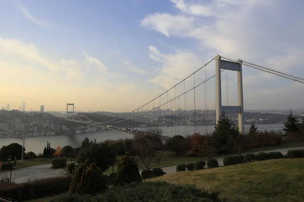 Une Vue Panoramique Otagtepe Bosphore Coucher Soleil Hdr Est Appliqué — Photo