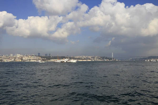 Istanbul Bosphore Bridge Maiden Tower Fantastiques Plans Techniques Longue Exposition — Photo