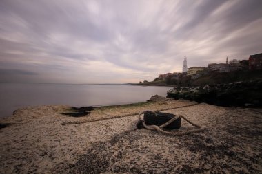 Rumeli Feneri (Rumeli Feneri) İstanbul, Türkiye. İstanbul'un Sarıyer ilçesinin Karadeniz ve kuzey kıyıları.