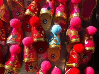 Colorful Turkish Slippers. Traditional Turkish Babouche Slippers for sale at Grand Bazaar in Istanbul, Turkey.