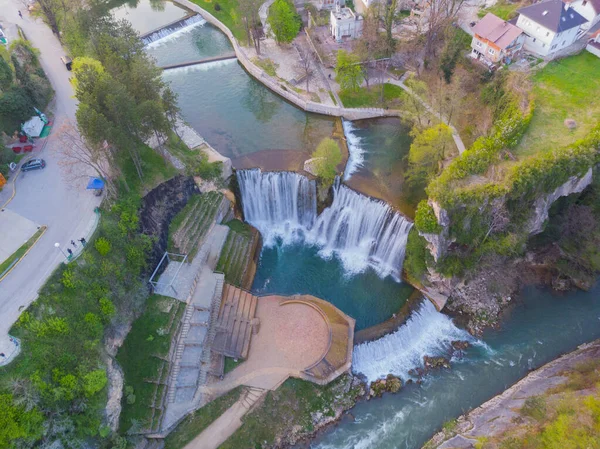 Aerial View Pliva Waterfall Jajce Bosnia Herzegovina — Stock Photo, Image