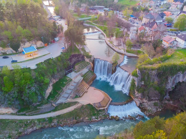 Letecký Pohled Vodopád Pliva Jajci Bosna Hercegovina — Stock fotografie